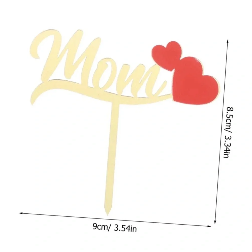 Cake Topper “Mom” Gold Red Heart Cupcake Decoration Party Supplies Set